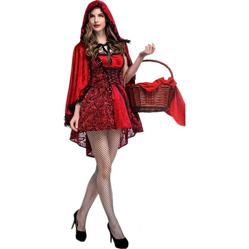 Halloween Adult Women Little Red Riding Hood Costume Hen Festival Party Fairy Tale Cosplay Fantasia Fancy Dress