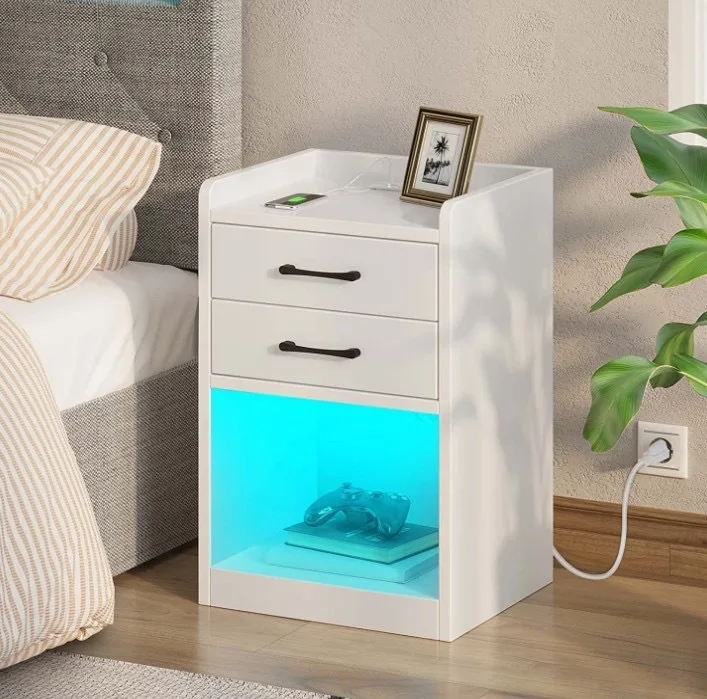 

Modern Minimally Designed Bedroom Bedside Table with Lights Style Nightstands for Home Furniture Apartment Use
