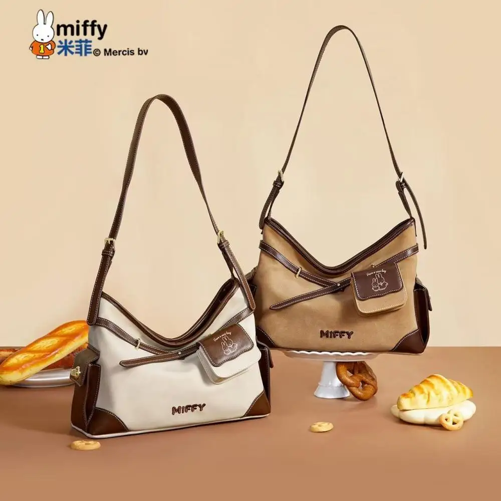 

Двухцветная вышитая сумка Miffy на плечо, женская винтажная сумка-хобо Kawaii с небольшим кошельком и подвеской, модная повседневная сумка