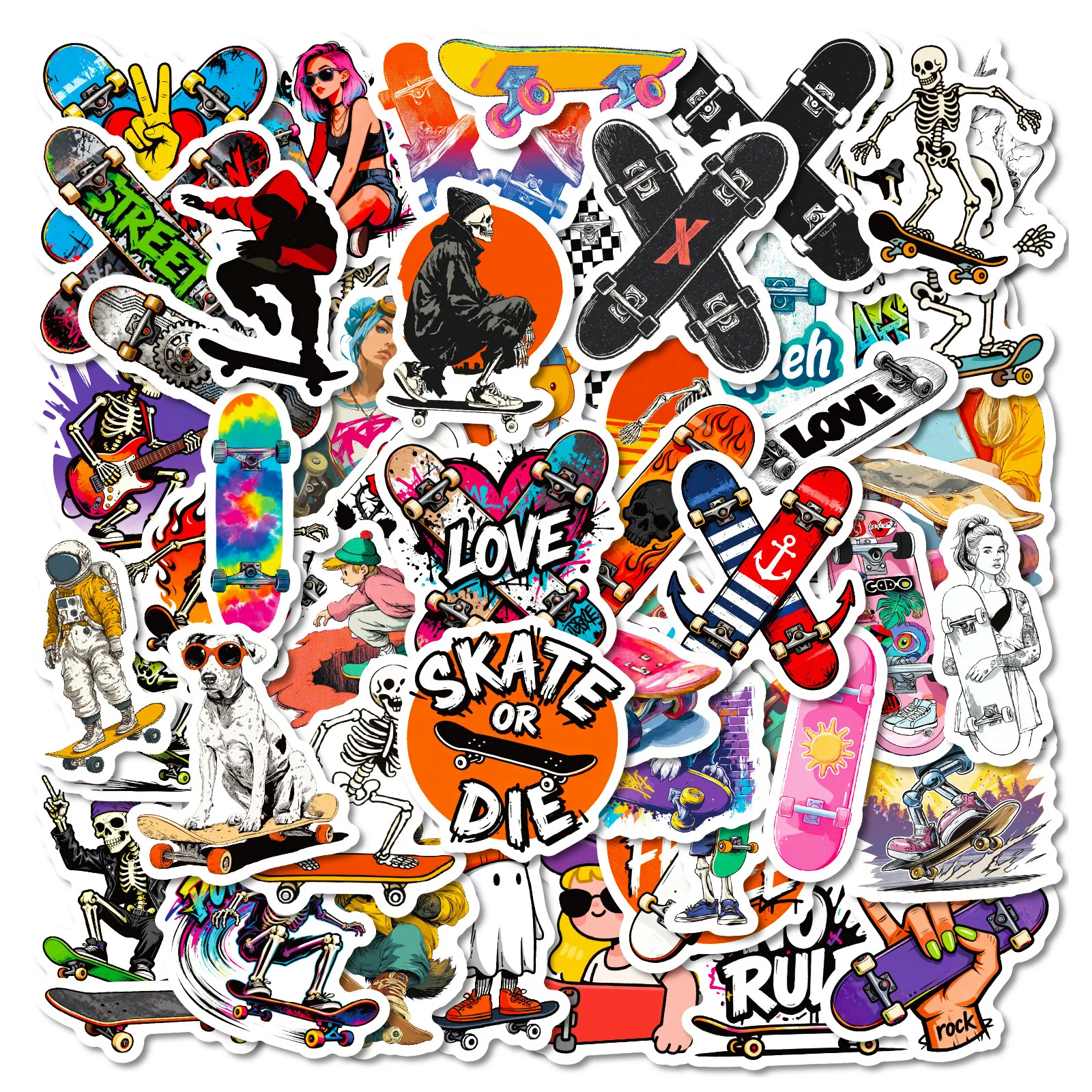 56/112 pçs estilo rua skate cultura criativo crânio adesivos diy capacete skate porta do carro bicicleta caixa de papelaria à prova dwaterproof água