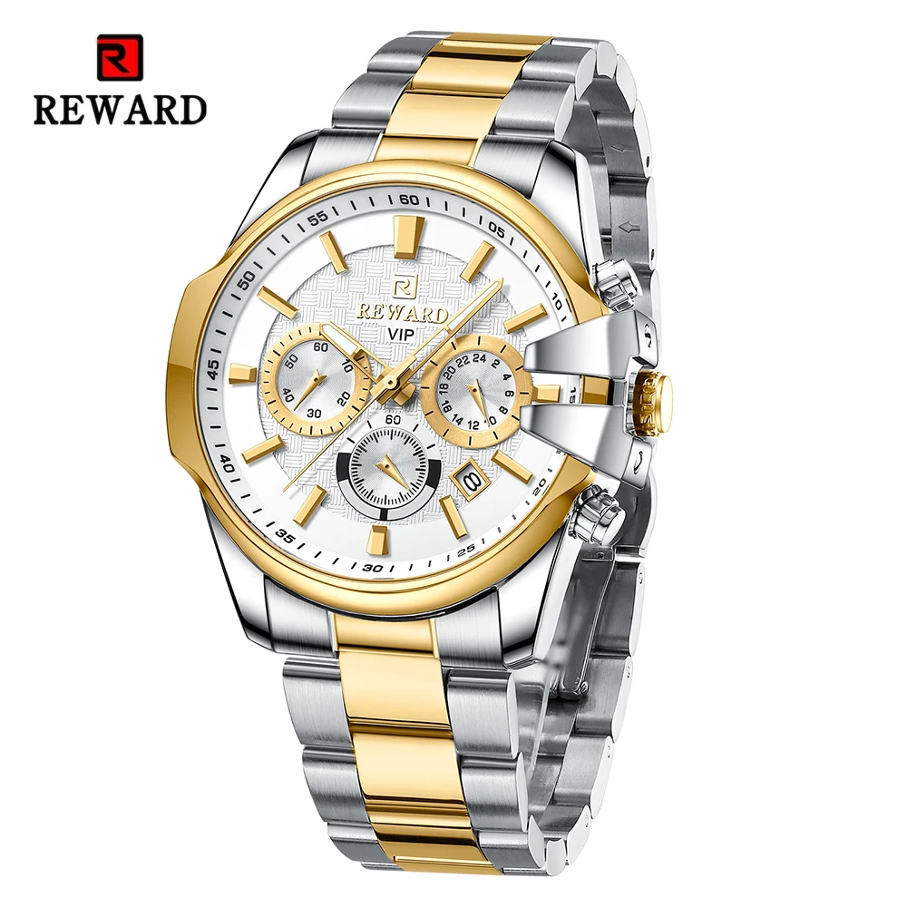 New Design REWARD VIP Business Men\'s Wrist Watches Chronograph Luminous Sport Watches for Men Water Resistant Stainless Steel