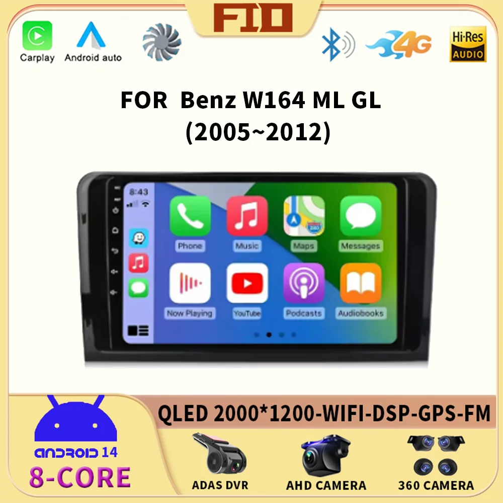 

Android14 CarPlay Auto Car Radio For Mercedes Benz W164 ML GL 2005-2012 GPS Navigation Multimedia Video Player 2Din Stereo WIFI