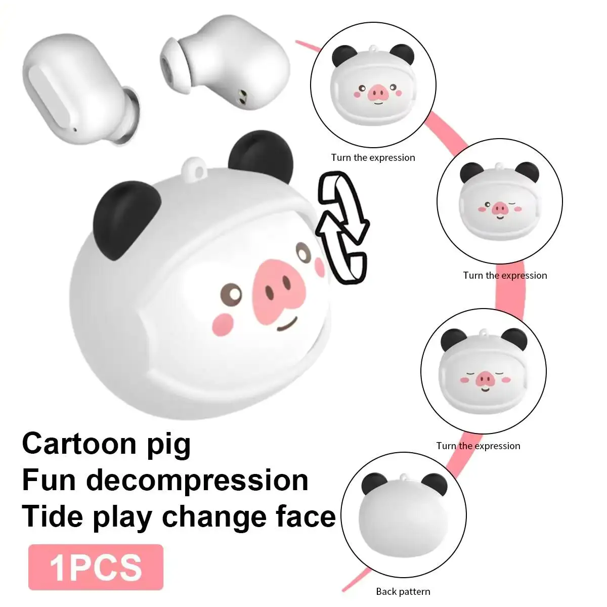 

Cute Rotating Face Change Bluetooth Wireless Half-in-ear Earphones With Lanyard Long Endurance Music Earsets For Children Gifts