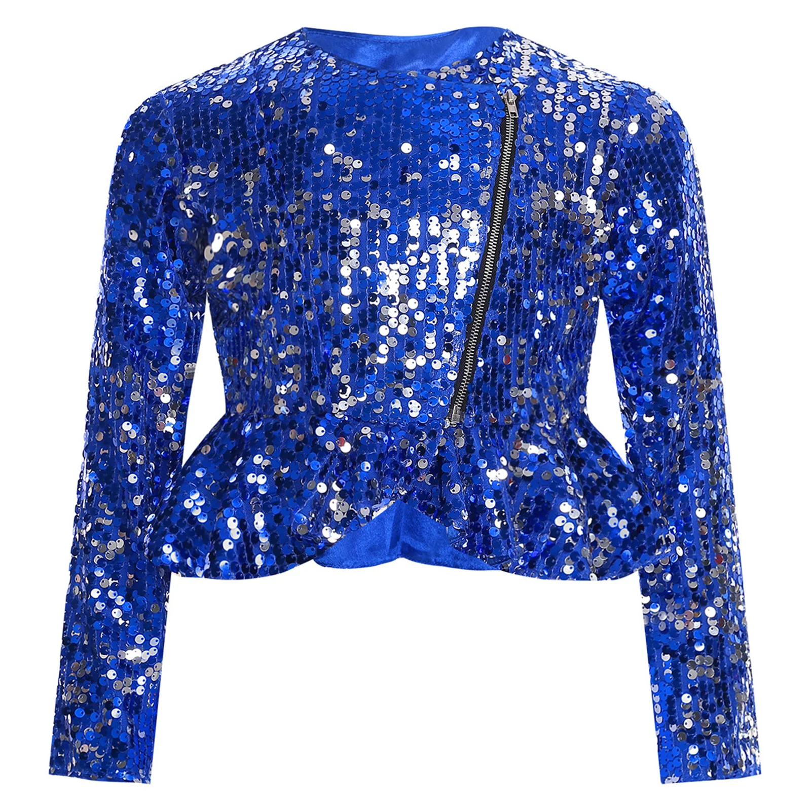 سترات بناتي متألقة بالترتر معاطف للأطفال سترة من الترتر بأكمام طويلة مكشكشة بيبلوم ملابس خارجية عصرية ملابس خروج