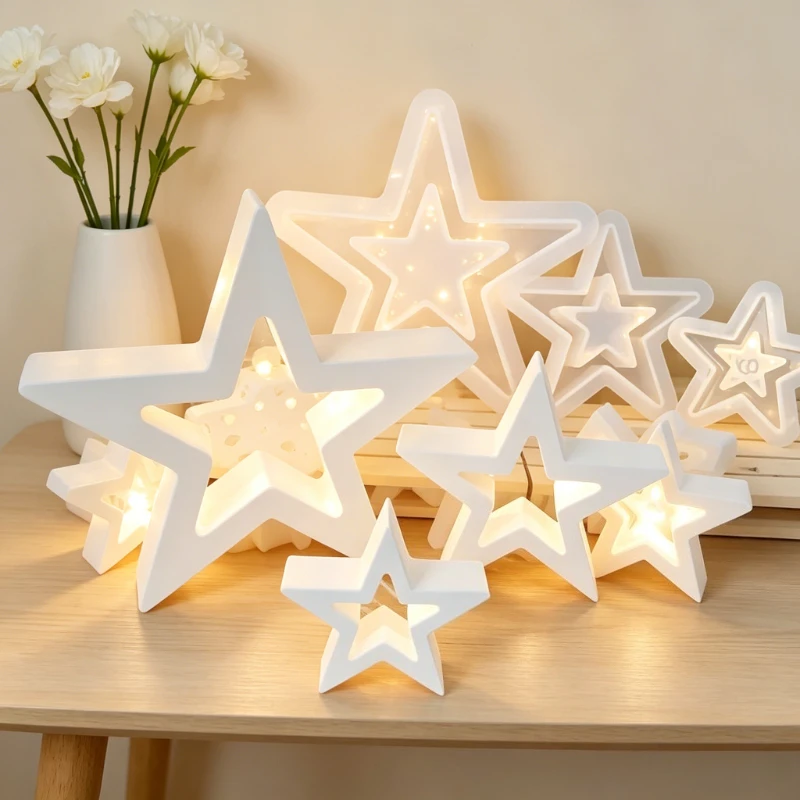 3pcs Hollow Star Shaped Silicone Candle Mold Set DIY Epoxy Resin Casting Molds for Candles Wax Crafts Decorative Ornaments