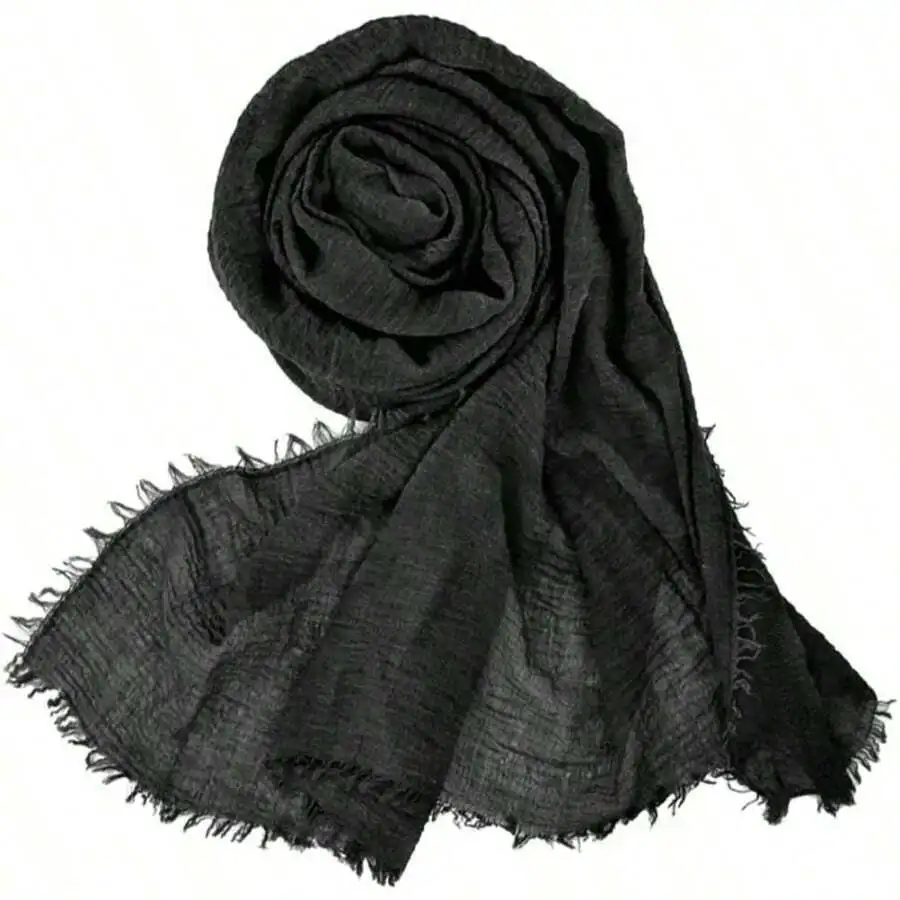 Women Summer Cotton Blend Crinkle Vintage Soft Long Scarf Linen Beach Shawl Wrap