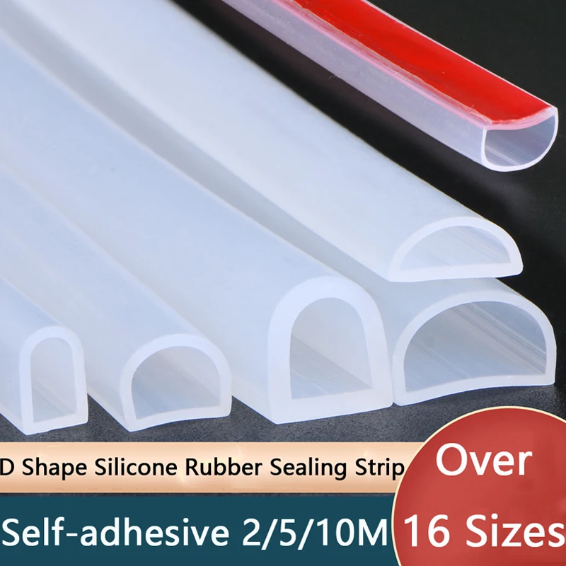 Tira de vedação de borracha de silicone em forma de d, 2-10m, semi-círculo oco, alta temperatura, autoadesiva, porta, janela, tira isolante de som