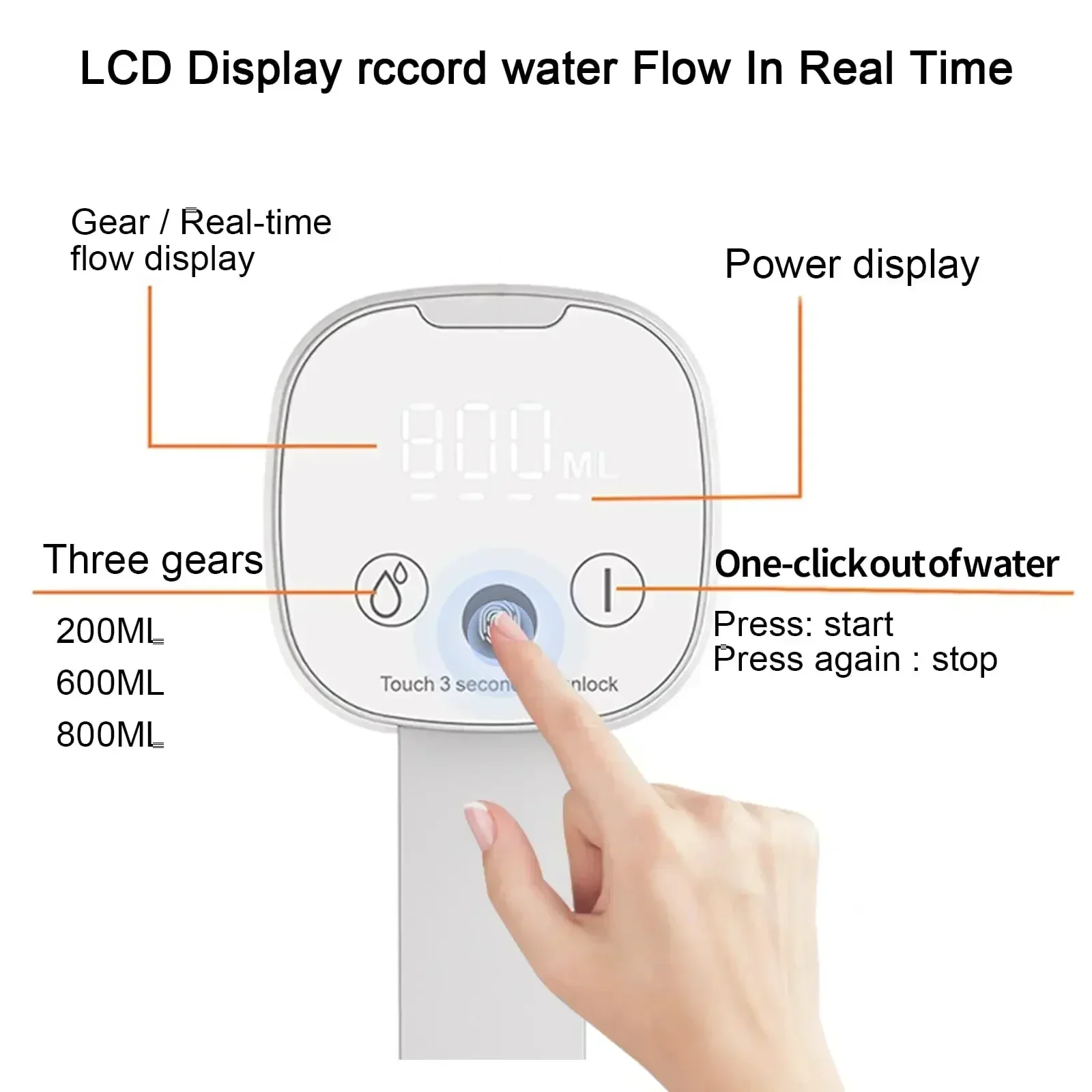 LED Display Water Bottle Pump Foldable Electric Water Pump 1200mah Type C Rechargeable Adjustable 3 Quantitative Water Dispenser