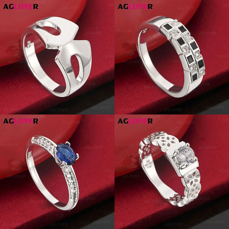 

AGLOVER 925 Sterling Silver 7-10# Black Grid Zircon Ring Temperament Simple Ring Women's Wedding Engagement Jewelry