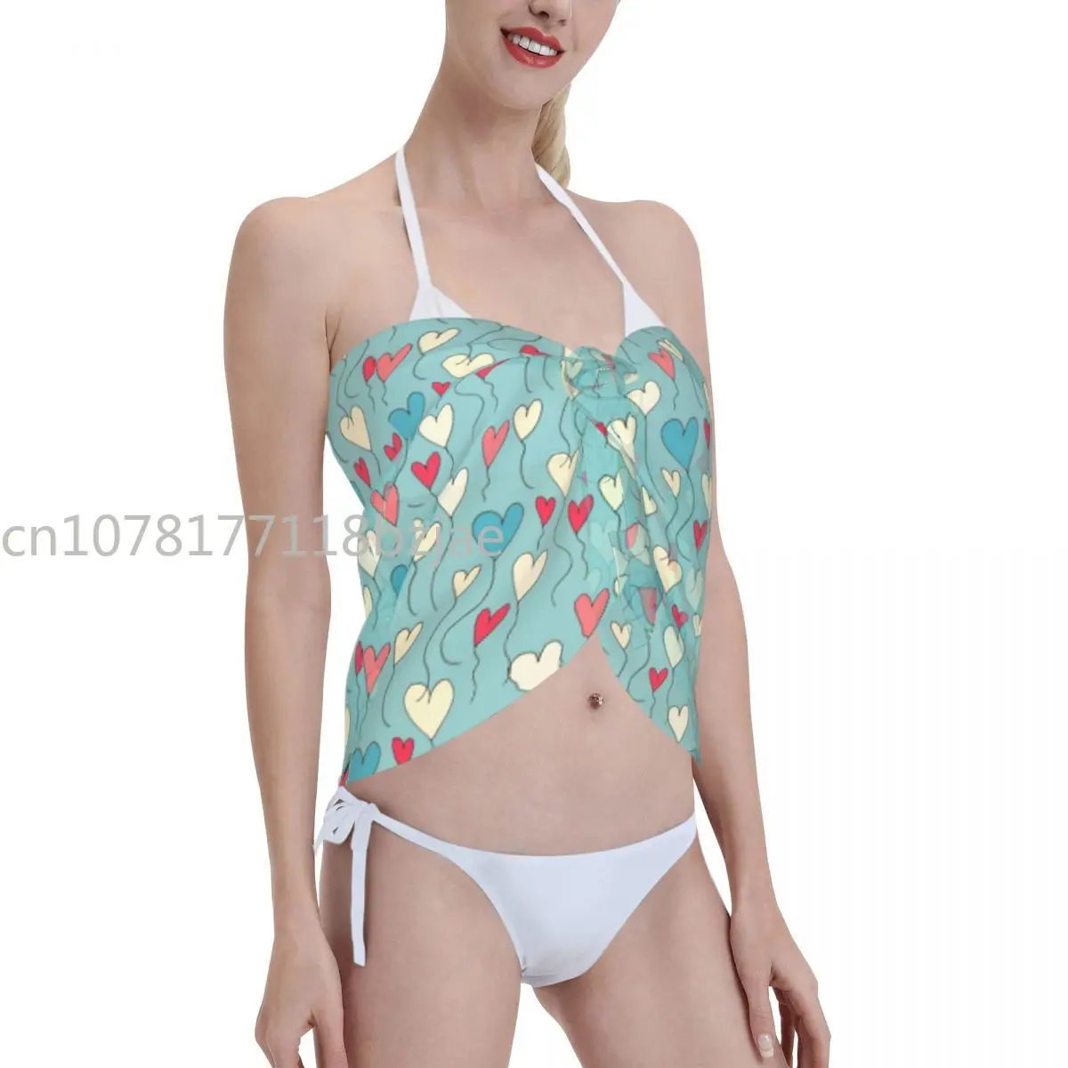 Parbones-Jupe en mousseline de soie pour femme, cœur, ballon, bleu, Saint Valentin, couverture de plage, rond, Industries ong, vêtements de plage, maillots de bain, bikini