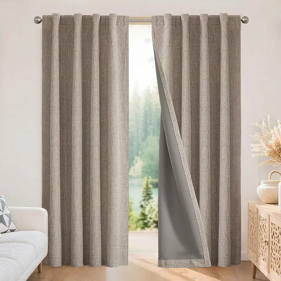 

Blackout Curtains for Bedroom - 84 Inch Long 100% Light Blocking 2 Panels Set Linen Drapes, Thermal Insulated Room Darkening Cur