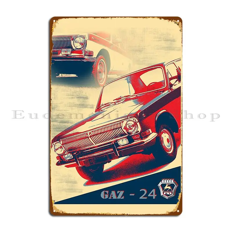 Volga Russian Classic Car Gaz 24 Metal Plaque Cinema Living Room Customize Garage Painting Tin Sign Poster