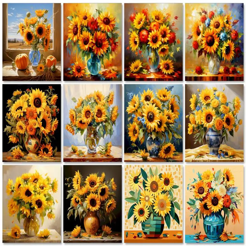 

Adults Acrylic Painting Package Hand-painted Coloring By Numbers Flowers Sunflower Picture for Drawing Home Decoration Wall Art