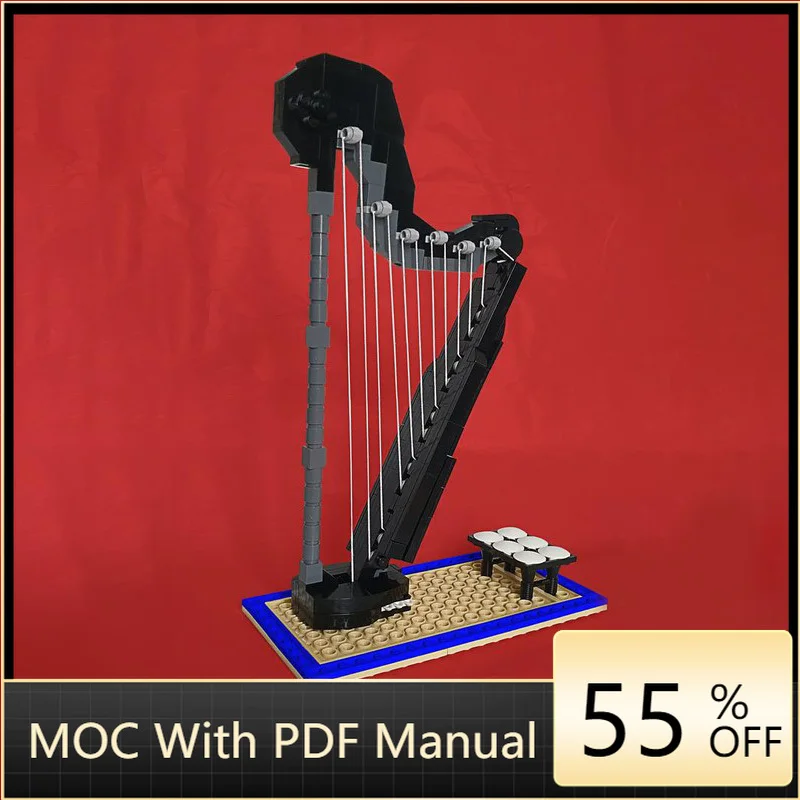 

258 деталей MOC, креативная мебель, модульная арфа, декоративная модель арфы, архитектурные строительные блоки, детская сборка, кирпичные игрушки, подарки