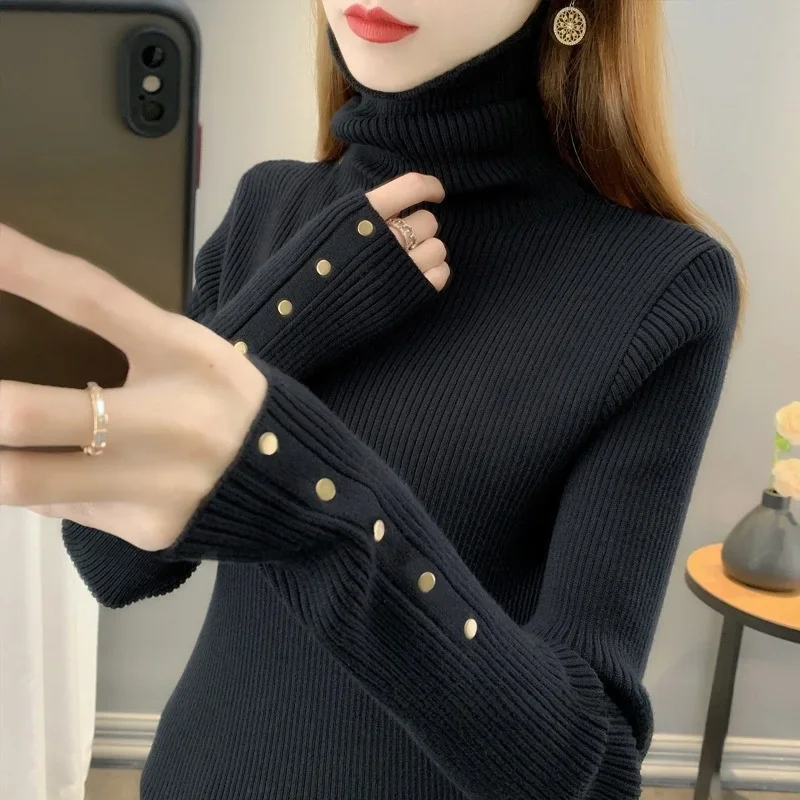 

Autumn Winter New Style Overhead Long Sleeve Comfortable Breathable Elegant Women's High Collar Thickened Knitted Sweater