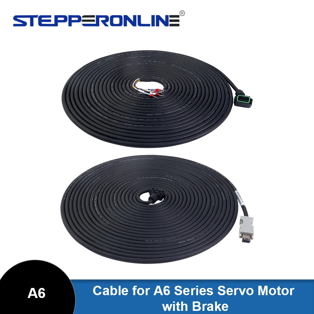 STEPPERONLINE 10m Length Motor and Encoder Cable with Connectors Kit for A6 Series 17-bit Servo Motor with Brake