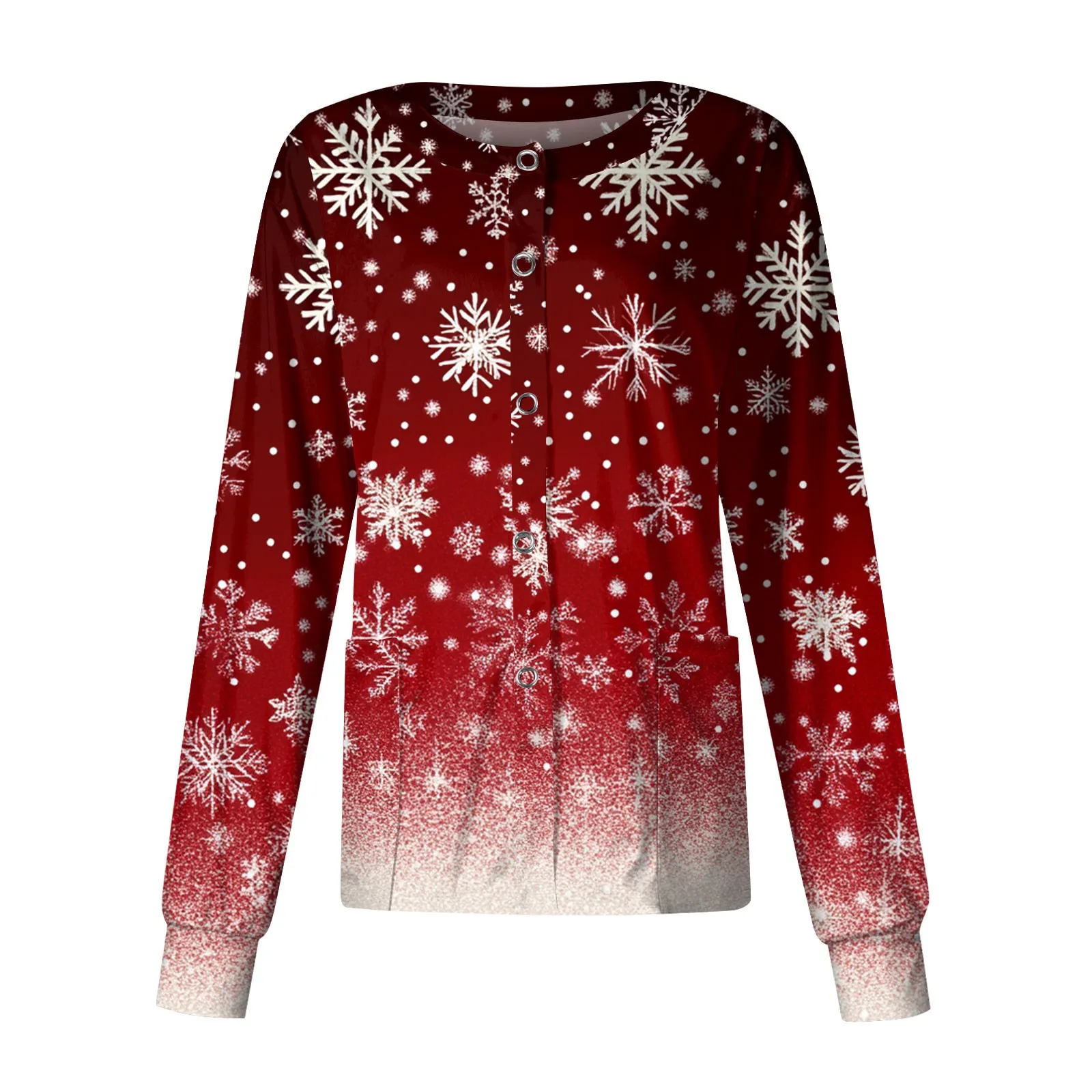 

Women Stand-Up Collar Pocket Christmas Pattern Tops Long Sleeve Nurse Working Uniform Single-Breasted Protective Overalls Jacket