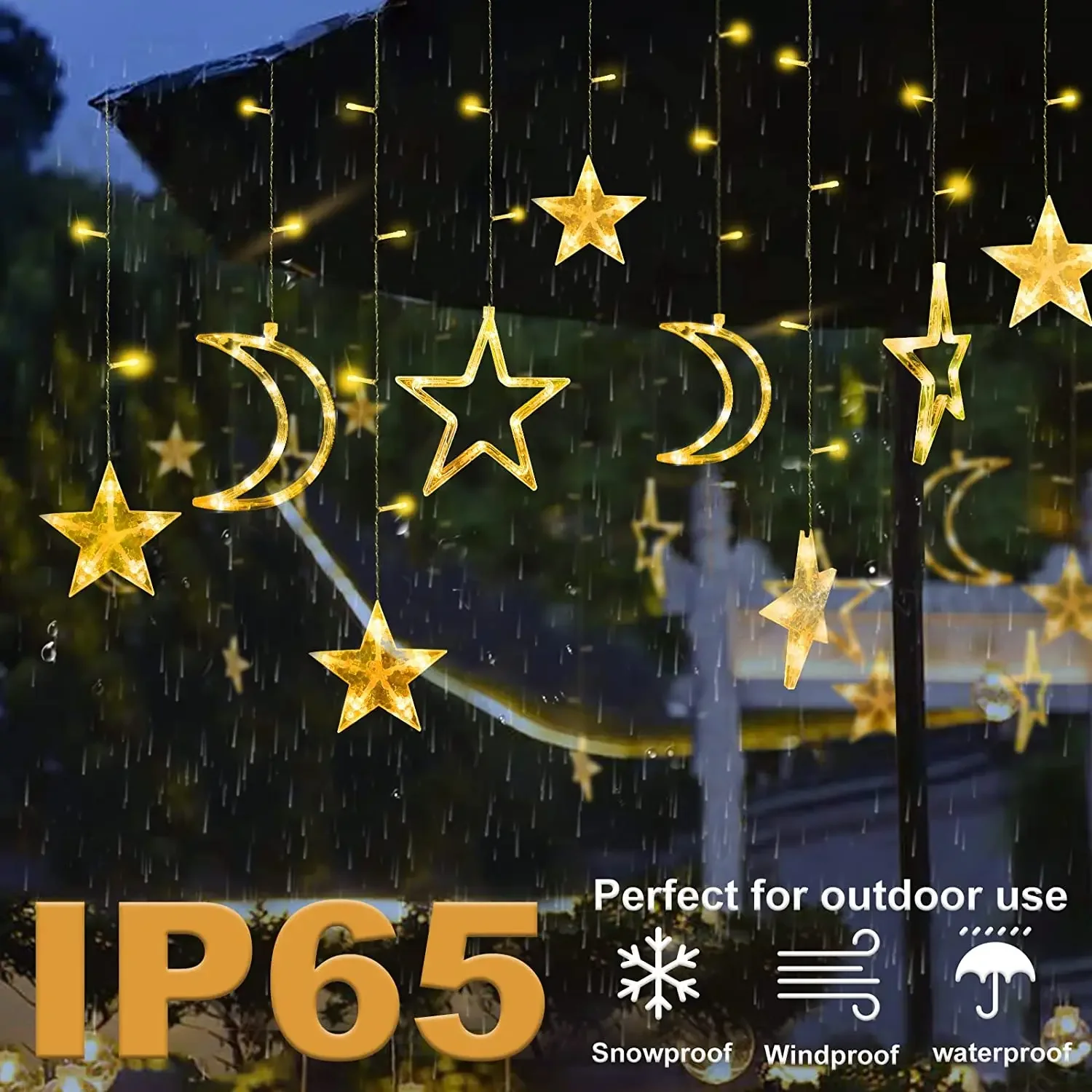 Moon Star Lamp LED Solar Fairy Curtain Light Outdoor 8-Mode Waterproof Timer Remote Control for Porch Window Backyard Tent Decor
