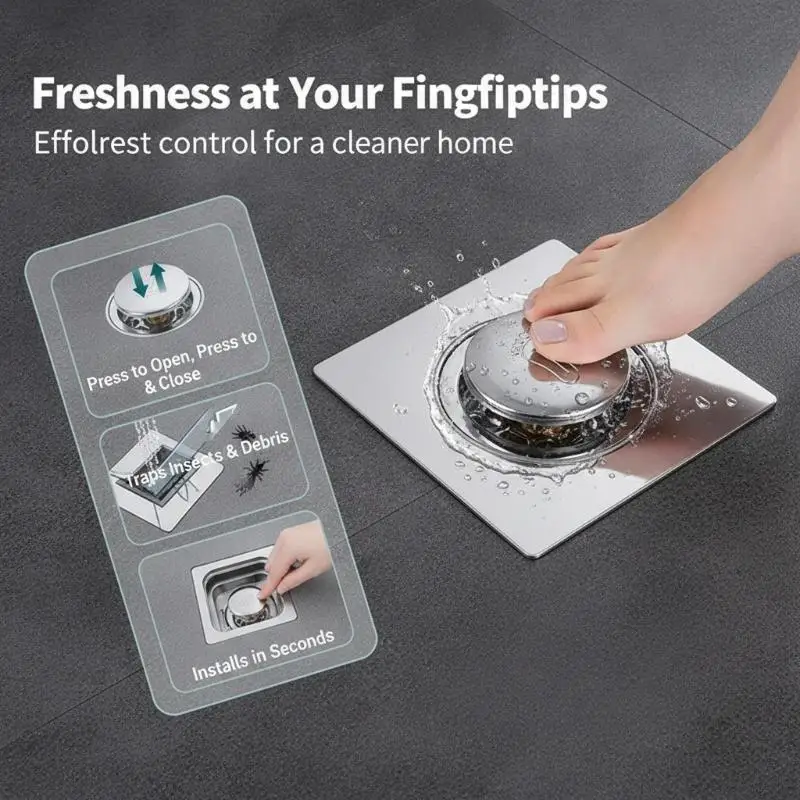 1Pcs Push Type Sink Drain Insert Stainless Steel Floor Drain Core Plastic/Copper Core Insect Proof Odor Prevent Drain Filter