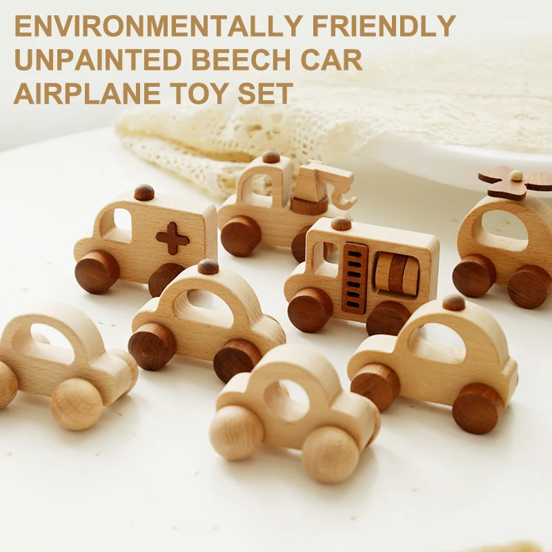 Lacquer Free Beech Wood Children's Puzzle Early Education Toy Set, Rescue Series Car Airplane Solid Wood Toys,XT258
