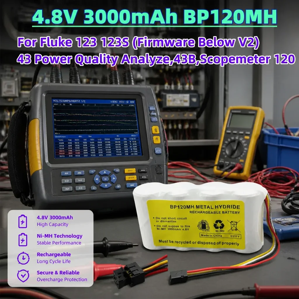 New 4.8V 3000mAh BP120MH Ni-MH Survey Test Replacement Battery For Fluke 123 123S 43 43B Scopemeter 120 Analyzer
