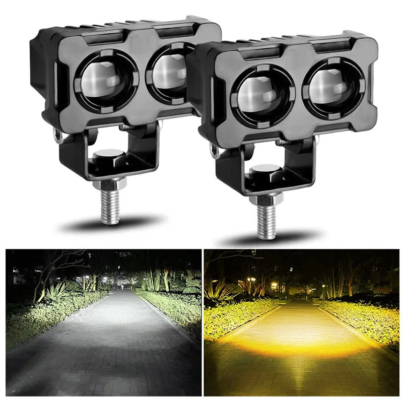 LED motorcycle lights dual color external work lights, electric motorcycle spotlights, headlights, LED lights