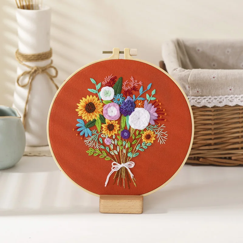 Clean Sale!! DIY Embroidery Kit Cross Stitch Set for Beginner Flower Pattern Printed Sewing Art Craft Painting Home Decor Gift