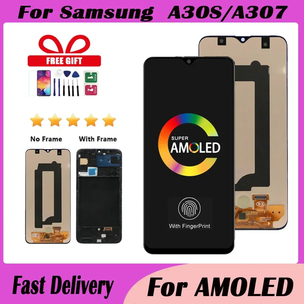 1 PCS 6.4\'\' For AMOLED For Samsung A30S SM-A307FN/DS A307 LCD Display Touch Screen Digitizer With Frame For Samsung A30s lcd