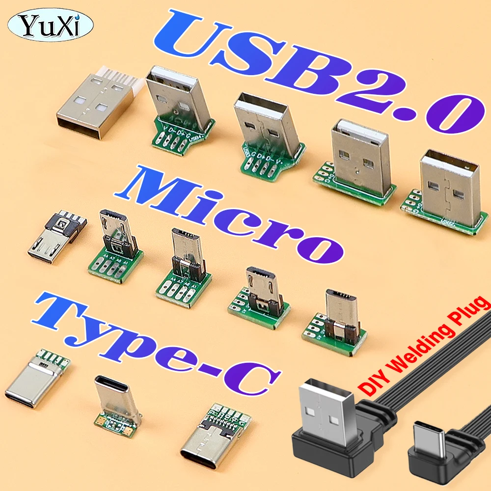 2Pcs Type-C USB MICRO To Dip PCB Converter Adapter 90 Degree Right Angle Breakout Board Repair Welding Socket Connector Port 5P
