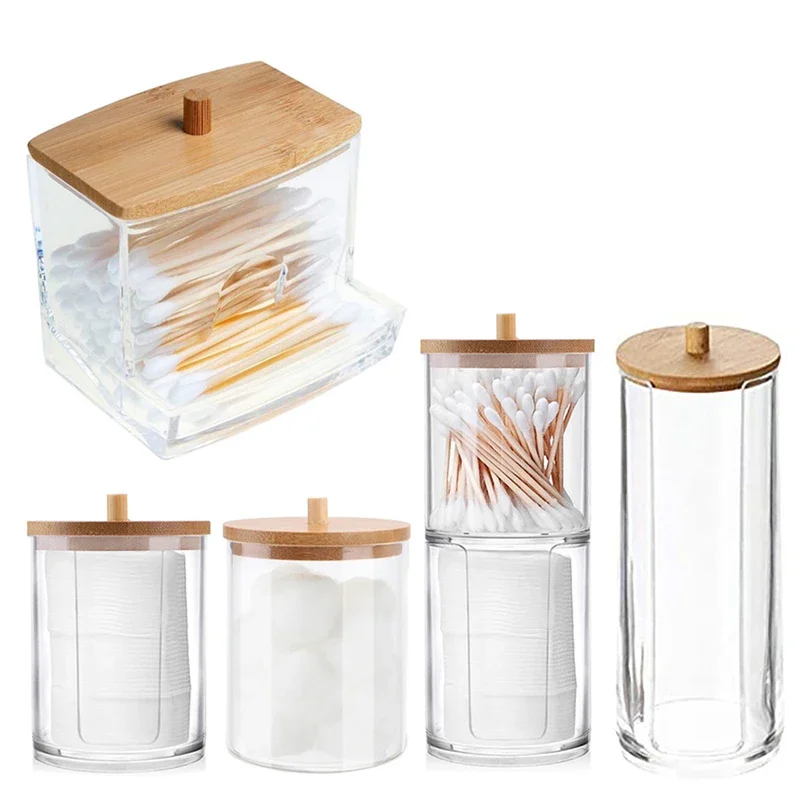 

Bamboo-covered Cotton Swab Storage Box Transparent Cosmetic Storage Box Cotton Swab Storage Acrylic Cotton Ball Dustproof Box