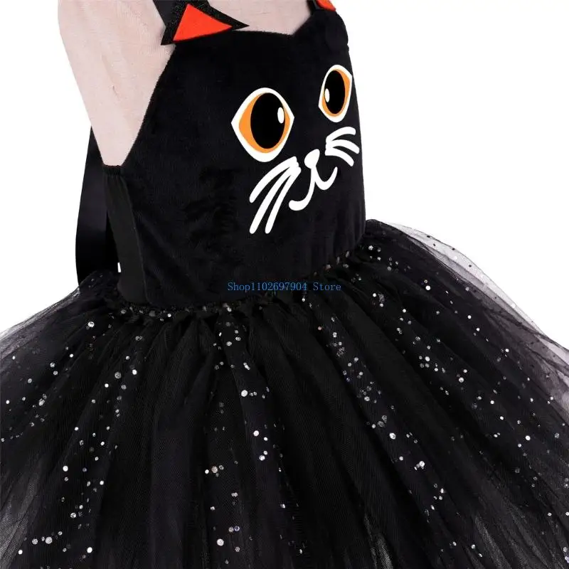 N7YF 2Pcs Cats Costumes Set Cats Ears Headband Tutus Dress Animal Fancy Dress Costume