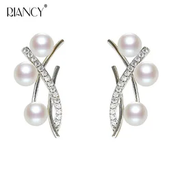 Cute White Freswater Natural Pearl Earrings for Women,Real 925 Sterling Silver Earrings With Pearls Mother Anniversary Gift