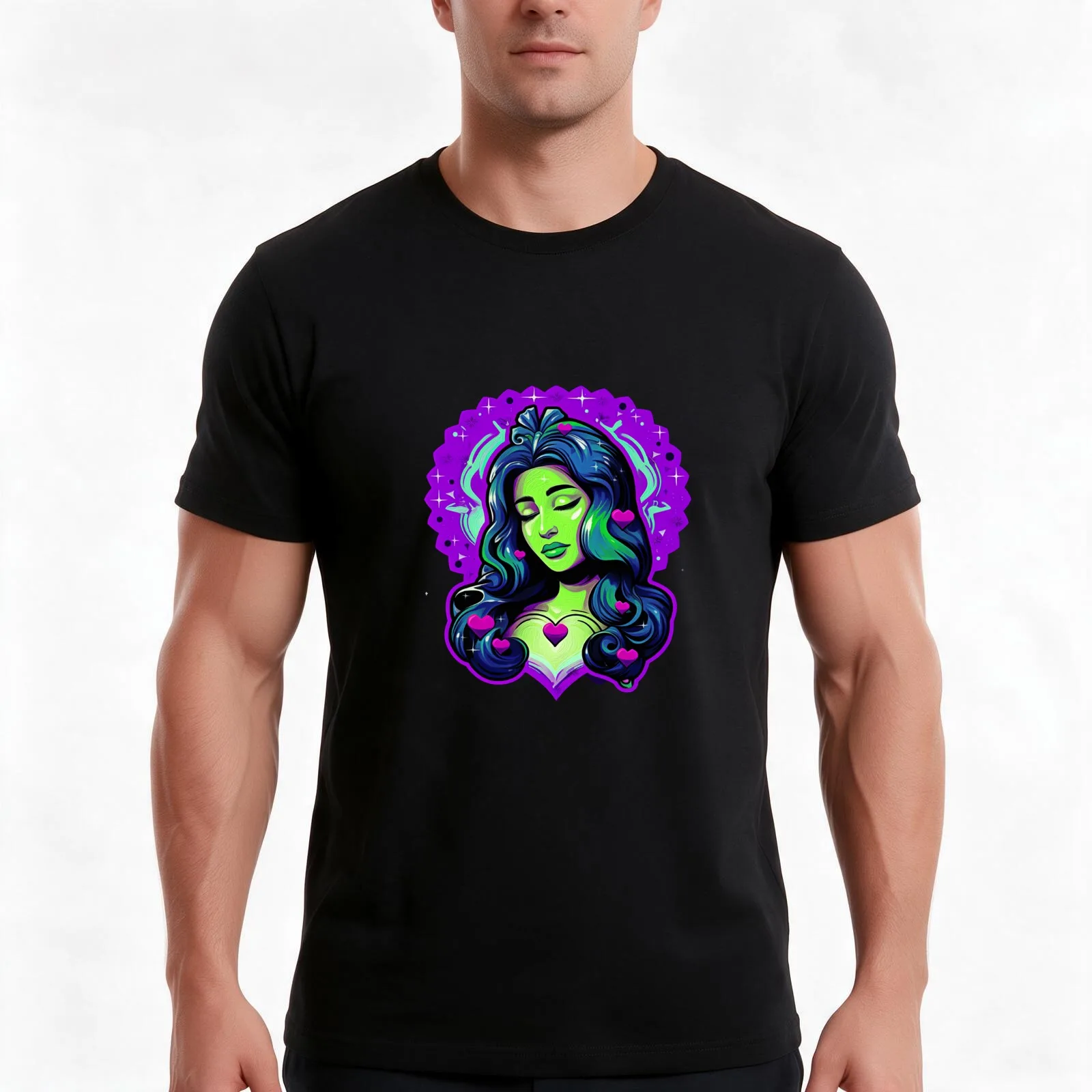 Neon High Priestess/Virgin Mary/Goddess Design T-Shirt Summer Casual Cotton Tee Oversized Streetwear Tops Unisex Men Women