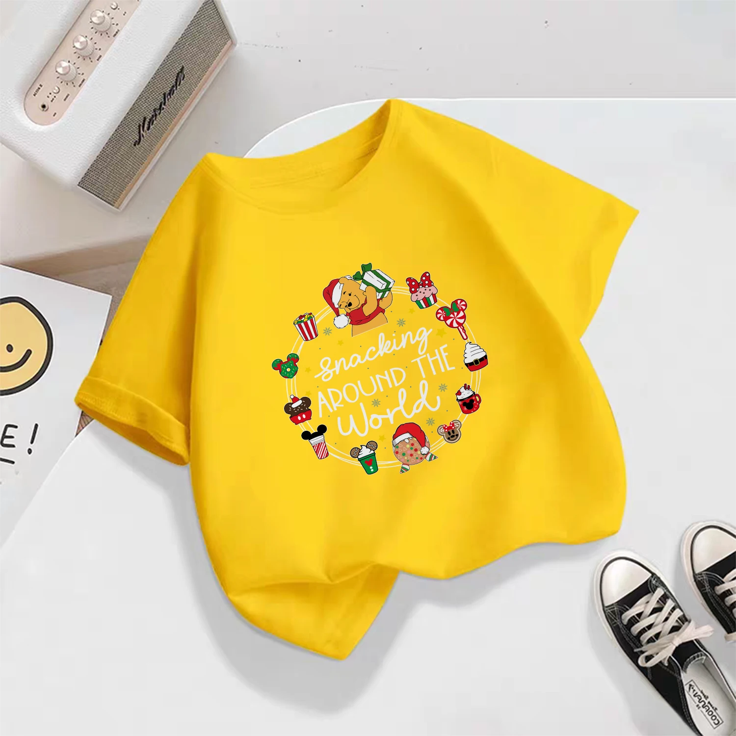 تي شيرت ديزني كارتوني للأطفال 100% قطن بأكمام قصيرة - تي شيرت جميل بأكمام قصيرة للأطفال بتصميم جميل