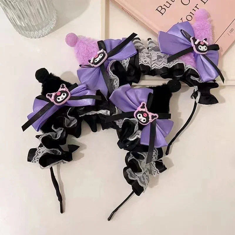 Children's Kuromi Ear Bracelet Lolita Bow Headpiece Cute Princess Dress with Face Wash Hair Hairpin Role Playing Accessories