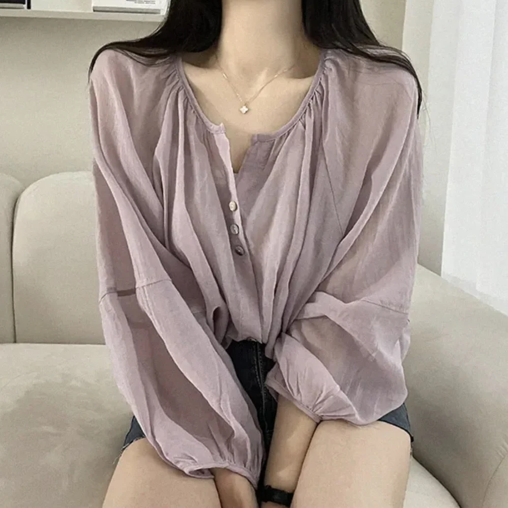 Chic Sun Protection irt Women's Summer Thin Outer Cover Loose Lantern Sve Design Sensation Fairy Upper Body Korean Sle