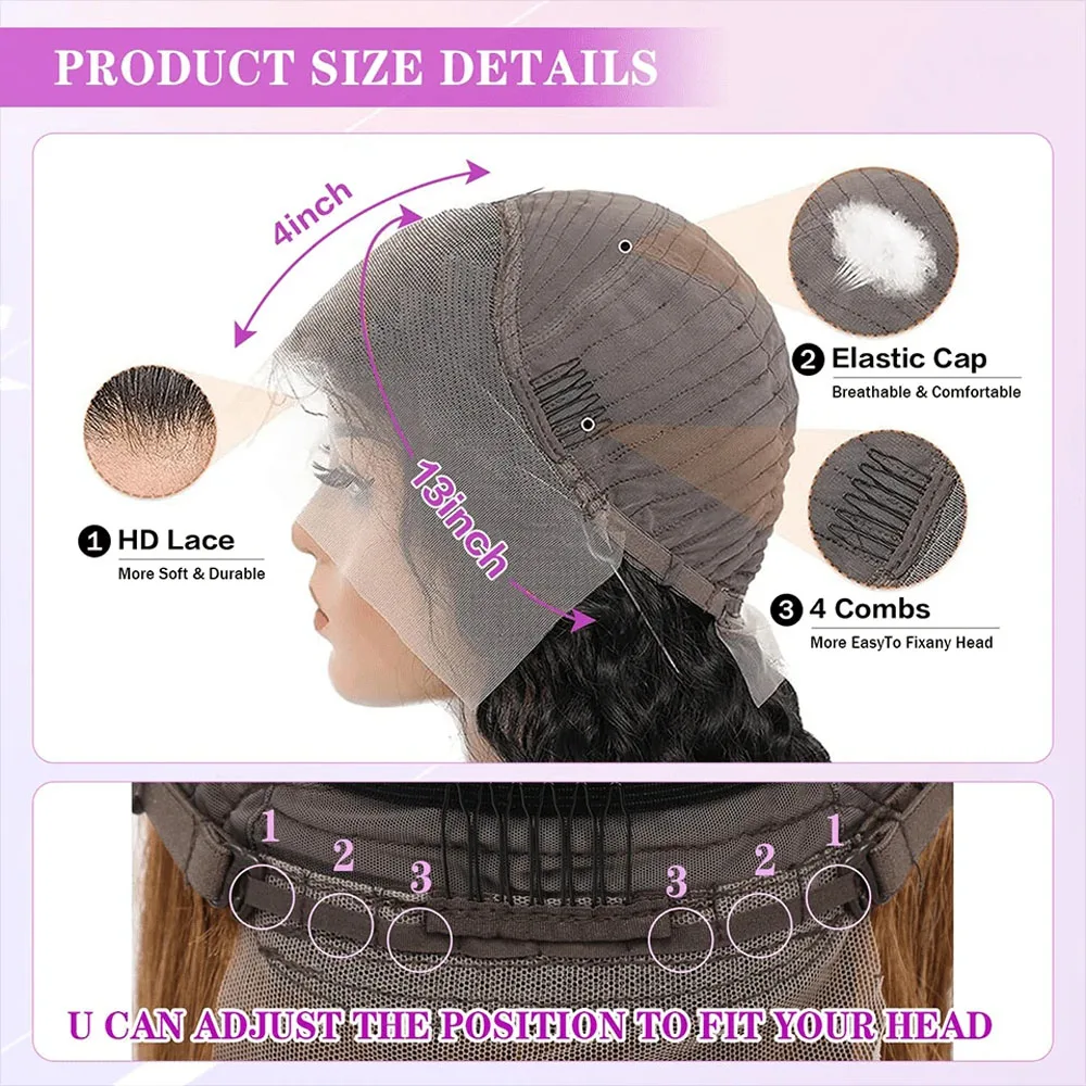 Peruca Frontal de Renda Loiro Mel de 30 Polegadas, Cabelo Humano, Sem Cola, Destaques Ondulados, Densidade 250%, Peruca de Cabelo Humano Colorida, Peruca Frontal de Renda HD 13x4 para Mulheres, Cor 4/27, Pré-Alongada com Baby Hair