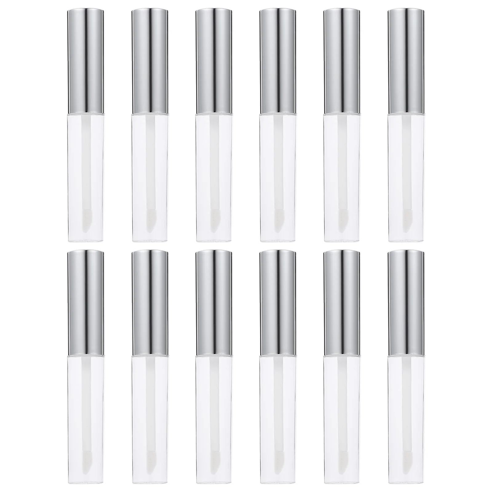 12Pcs 10Ml Empty Lip Gloss Tube Portable Storage Container Creative Chic Design for Travel Skincare Silver