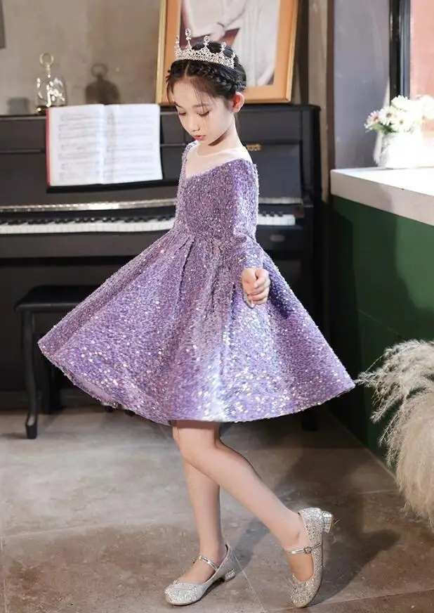 Children\'s Light Luxury Evening Fluffy Princess Ball Gown Girls Fashion Sequins Design Birthday Party Dress y1280