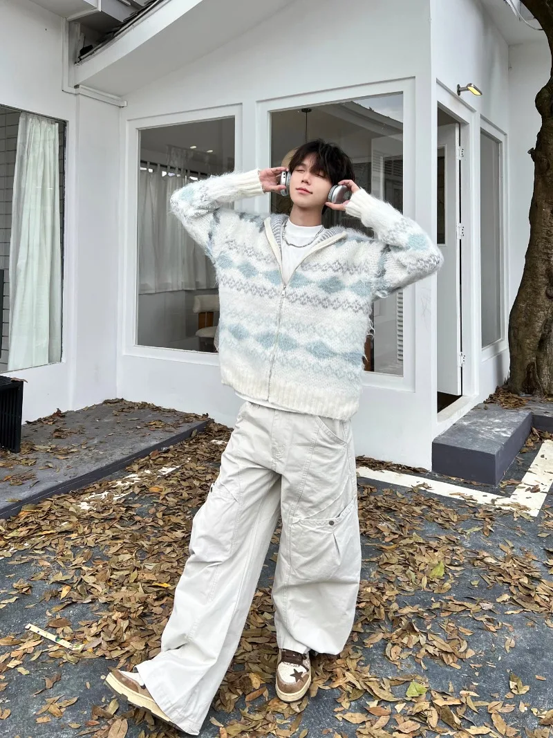 النمط الياباني INS الأزياء مقنعين سترة محبوكة سترة الخريف الشتاء الرجعية سميكة معطف أعلى للجنسين #5