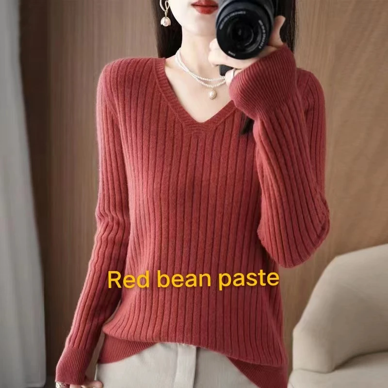 V-Neck Knitted Pullover Pit Strip Undercoat Autumn Winter New Women Long Sleeve Short Sweater with Loose Fashion Slim Fit Inside