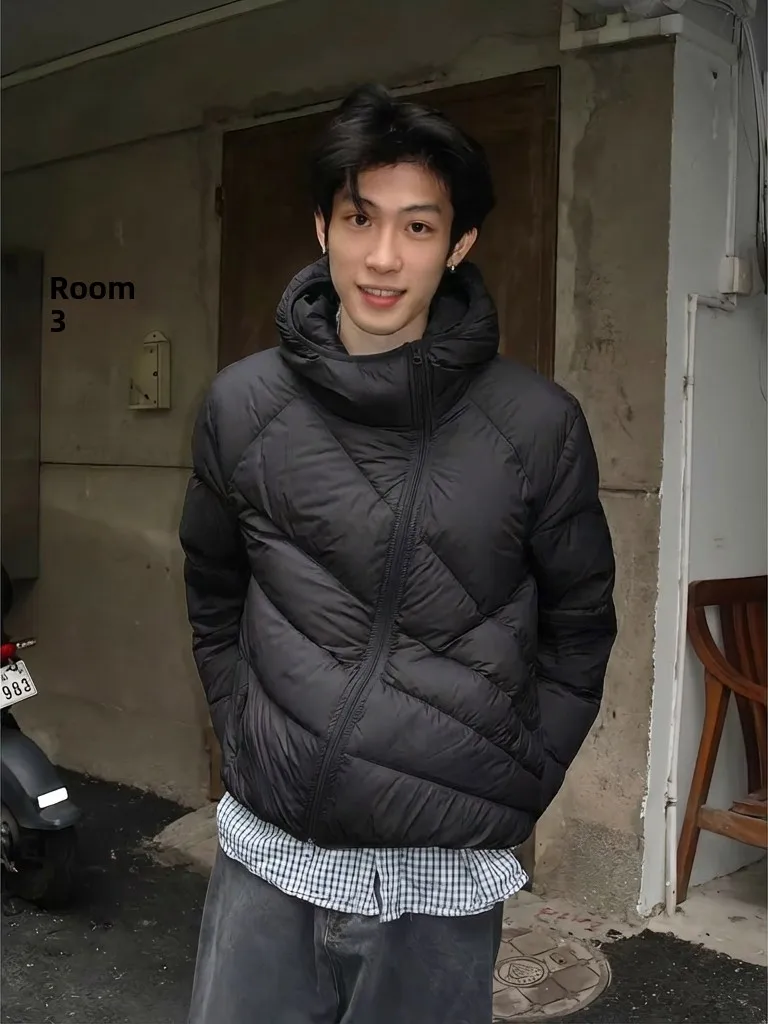 

Bla Radiation Bone Hat Cotton Jaet Men's Winter Asymmetrical Zipper Deconstructed Cotton Coat oulder Length Warmth Oute...