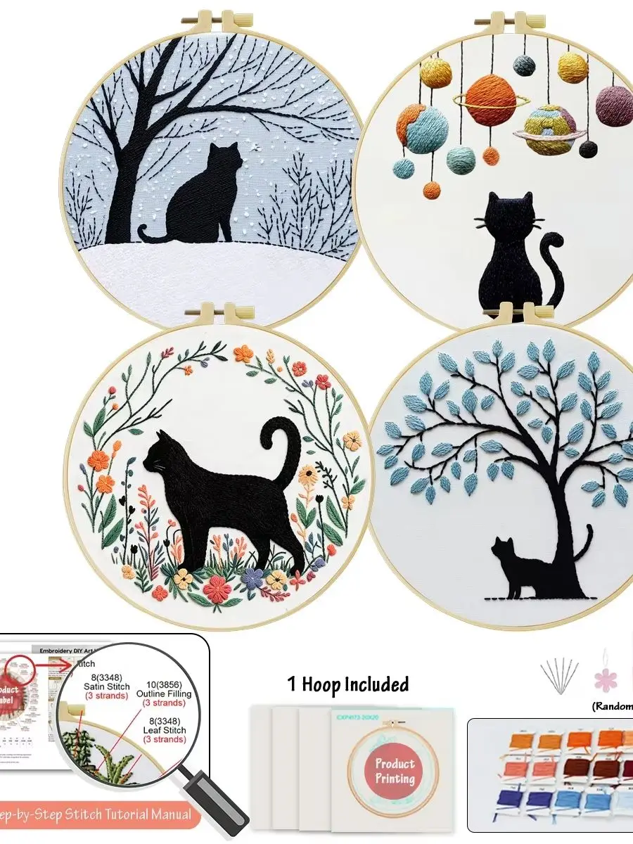 4-teiliges DIY-Stickmaterial-Set für Anfänger, inklusive Nadeln, Fäden, Stick-Starter-Kit, Kreuzstich-Kunst als Geschenk – Detail 1
