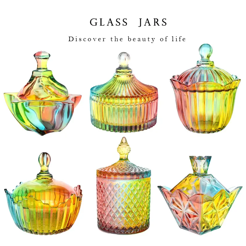 Colorful Glass Bottles with Lid, Dust-proof Storage, Dessert Candy Jar, Tea Caddy Vase, Sugar Pot, Home Decoration Accessories