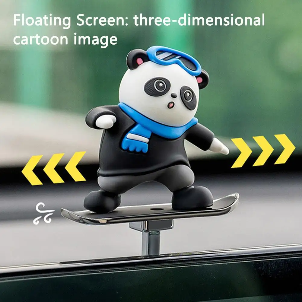 Car Floating Screen Dashboard Decoration Sliding Panda Skateboard Ornaments For Car Interior Accessories