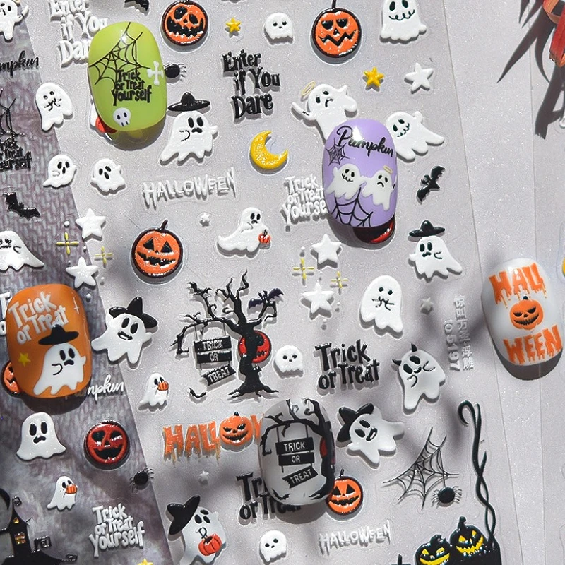 

Horrible Halloween Ghost Pumpkins Black Cat Moon Bat Skeleton Castle Spider Web Terror Snake Nail Art Stickers Manicure Decals