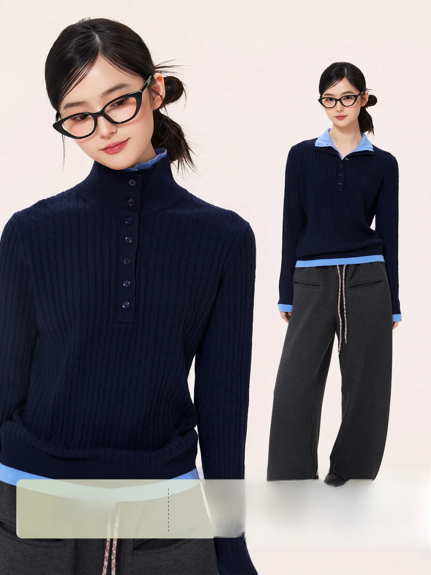 

Высококачественный вязаный базовый слой из шерстяной смеси с эффектом двухслойности, винтажный узор, цветной трикотаж для женщин, с длинными рукавами