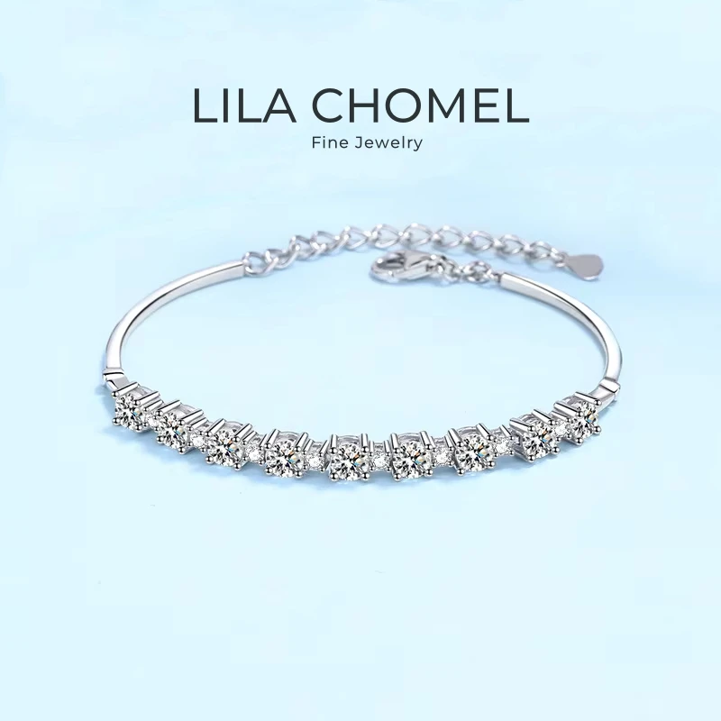 Birthday Gift Platinum PT950 Girl's Fine Jewelry Daughter a row of stars Total 2.7ct Moissanite Diamond Bracelets Women Wedding