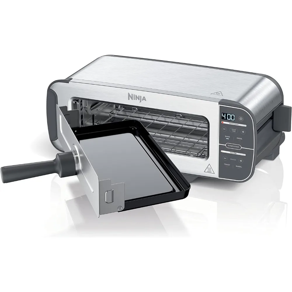 ST100 Foodi 2-in-1 Flip Toaster, 2-Slice Capacity, Compact Toaster Oven, Snack Maker, 1500 Watts, Stainless Steel