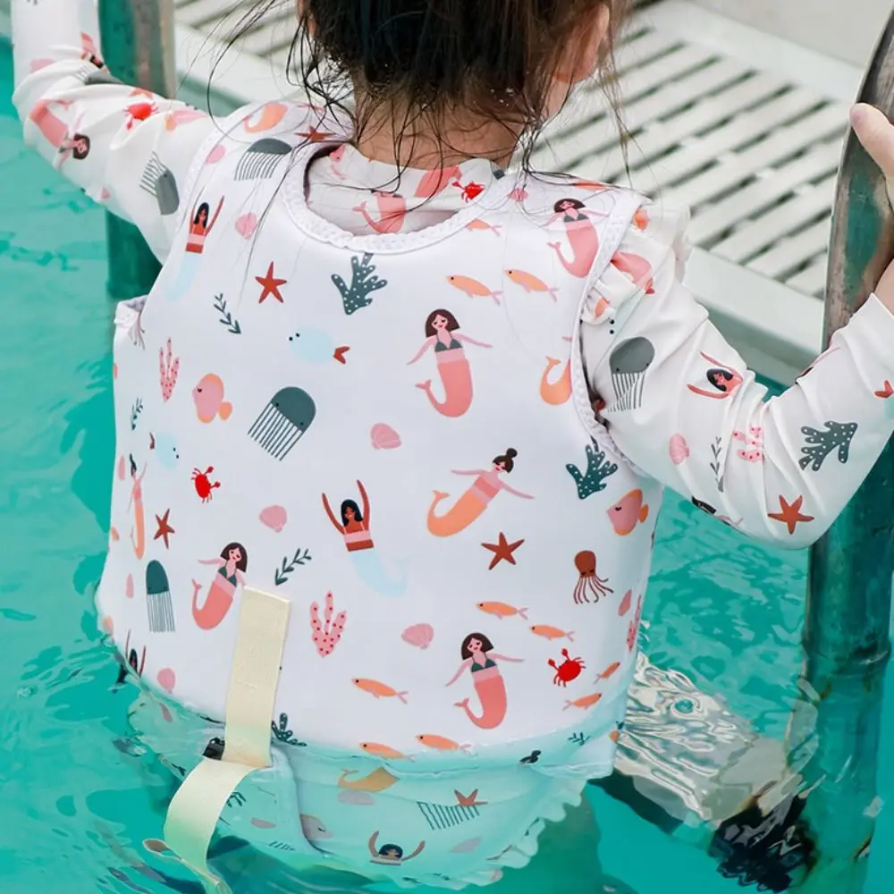 子供用浮力ベスト、調節可能で安定したベビー水泳ジャケット、漫画柄の転倒防止、空気注入不要の水泳ベスト